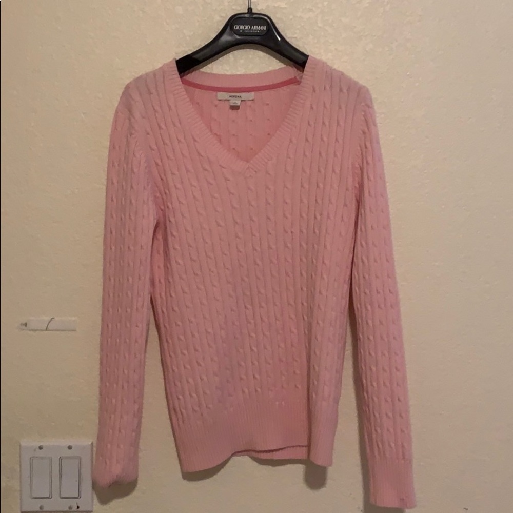 pink v neck knitted sweatshirt